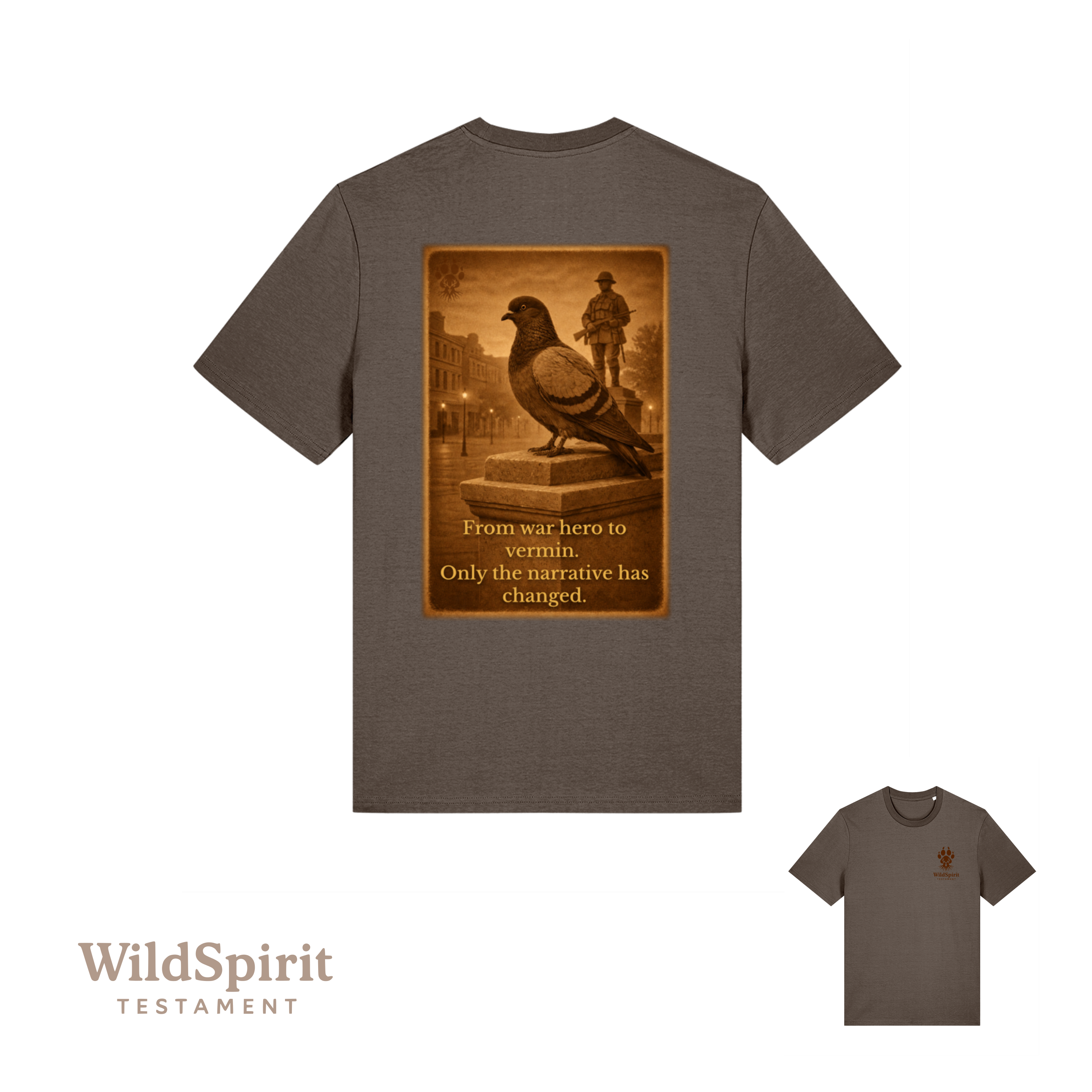 WildSpirit Testament - Pigeon Control (Vintage Sepia) Unisex Tee